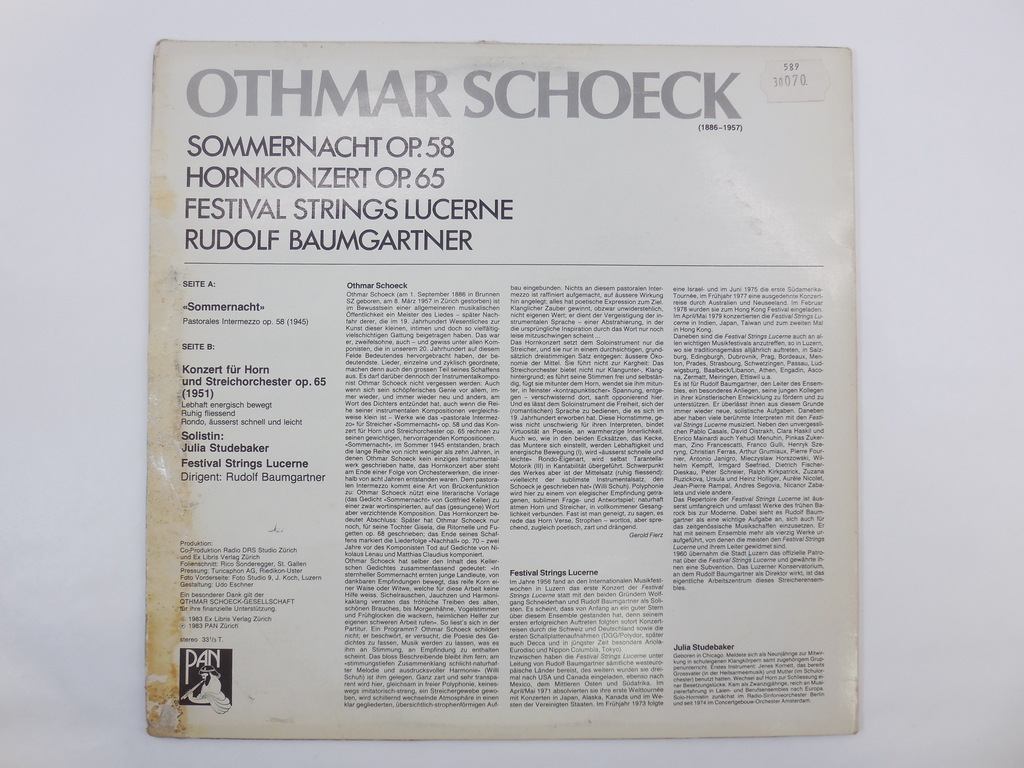 Пластинка Othmar Schoeck OP. 58, OP. 65 - Pic n 267796