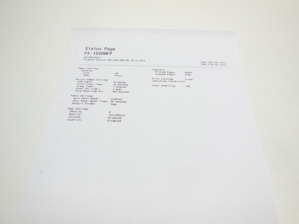 МФУ Kyocera ECOSYS FS-1020MFP Пробег: 58.587 стр. - Pic n 299736