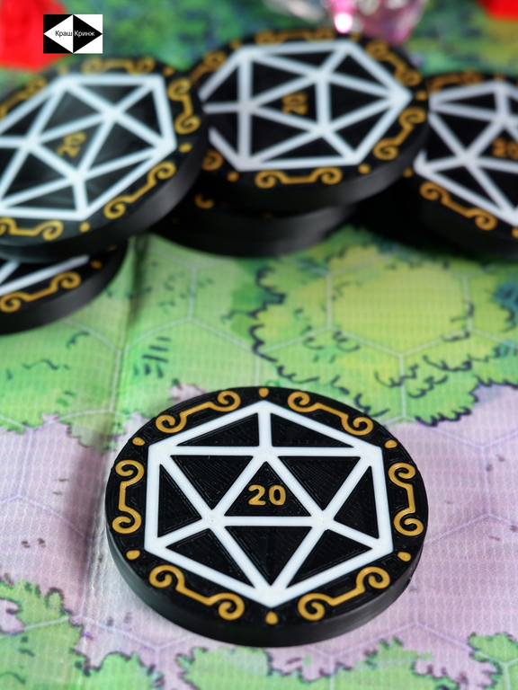 7шт. «DnD D20 Premium» Подземелья и драконы Жетоны вдохновения. Токены К20, Фишки атрибуты мастера ДнД. - Pic n 310777