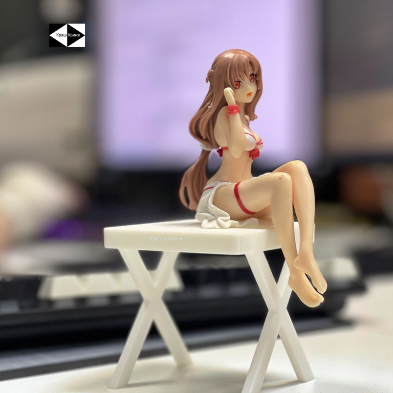 14см Фигурка сидячая Юки Асуна в купальнике, на видеокарту в ПК из Аниме Sword Art Online. Красный стульчик в подарок! - Pic n 311051
