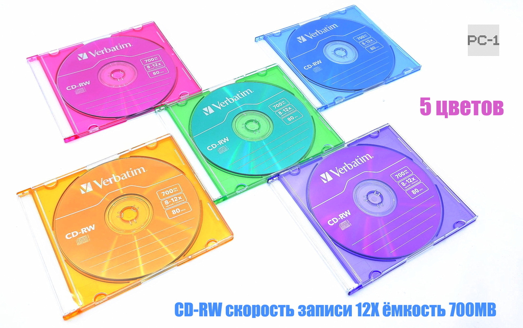 Оптические диски Verbatim Colour, DVD+R скорость записи 16X ёмкость 4.7GB 5шт - Pic n 294293