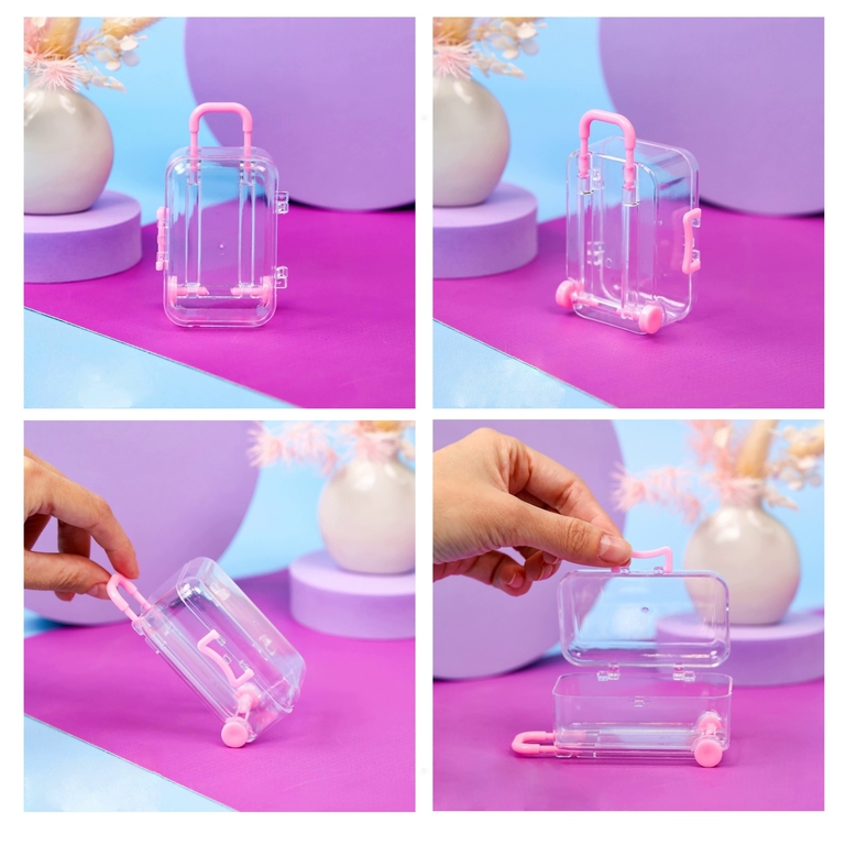 Пранк Прикол — Укради мои деньги! 7.5см Чемодан брелок с деньгами, прозрачный розовый. Украшение ретрактор для сумки.  - Pic n 311076