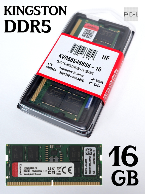 Модуль памяти SODIMM 16GB DDR5 KINGSTON PC5 5600 44800МБ/с. CL 46 262-pin 1,1В KVR56S46BS8-16 для ноутбуков - Pic n 311147