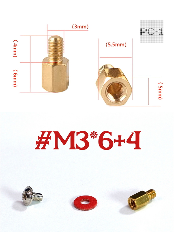 30шт. Винт-стойка латунная M3 Male to Female 4мм +7мм для крепления материнской платы в корпус ПК + Стоечный винт M3 + Изоляционная шайба - Pic n 272283