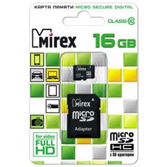 Карта памяти microSD 16GB Mirex класс 10