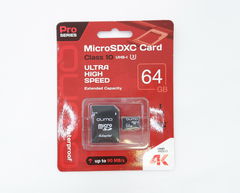 Карта памяти microSDXC Qumo QM64GMICSDXC10U3 64 Гб класс 10 UHS-I (U3) UHD Video 4K — с адаптером SD