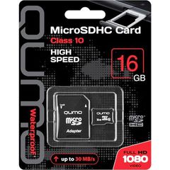 Карта памяти microSDHC Qumo 16 Гб класс 10 FULL HD 1080 Video — с адаптером SD