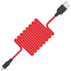 Кабель Hoco X21 Silicone USB — MicroUSB, Plus Fluorescent Silicone Red, длинна 1м, черно-красный