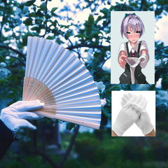 Веер ручной бамбуковый 21см. + Белые перчатки из хлопка / В Японском аниме стиле  - Pic n 308333