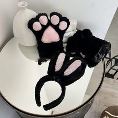 Ушки и Лапки. Косплей набор. Ушки ободок на голову 28см и Перчатки Лапки 2шт. / 20см. Размер универсальный. Черные. - Pic n 310997