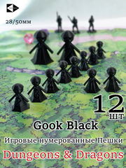 12 шт. DnD Gook Black Dungeons &amp; Dragons игровые нумерованные Пешки для настольной игры ДнД, фишки-гуки 10+2, миниатюры для НРИ. 