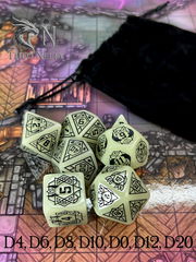 7шт. DnD Дайсы светящиеся в темноте «D Lumine runes»! Подземелья и драконы игральные кости. Кубики для ДнД, атрибуты мастера Theo Nelia.  - Pic n 311047