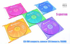 Оптические диски Verbatim Colour, CD-RW скорость записи 8-12X ёмкость 700MB 5шт slim case - Pic n 294269